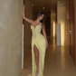 Yellow Sheath Sweetheart Neck Sequin Lace Prom Dress Evening Dress with Slit SH8559
