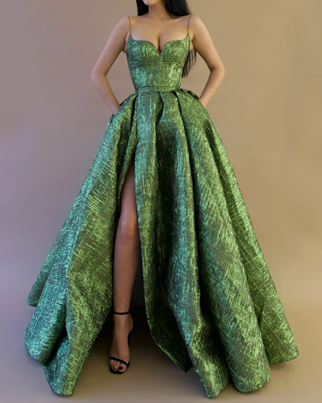 Vintage Spaghetti Straps Green Prom Dress Long Prom Dresses SH343