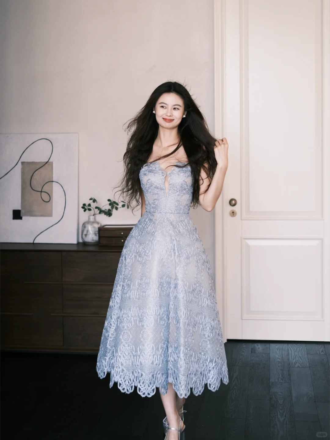 Blue A Line Sweetheart Neck Lace Prom Dress Party Dresses SH4584