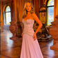 Stunning Lilac A Line Strapless Layered Beaded Chiffon Long Prom Dress SH5340