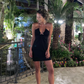 Sexy Sheath Halter Black Satin Short Homecoming  Dress Evening Dress SH1890