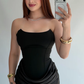 Elegant Sheath Strapless Black Satin Long Prom Dress Evening Dress SH7295