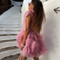 Chic Pink Wide Shoulder Straps Sleeveless Short Prom Dress with Ruffles SH7512