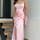 Sweety Pink Sheath Strapless Beaded Satin Prom Dress Wedding Guest Dress SH5419