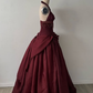 Vintage Burgundy Halter Beaded Satin Long Prom Dress Party Dress SH5531