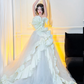 Stunning Ball Strapless White Ruffle Satin Tulle Long Prom Dress Party Dress SH4690