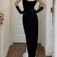Retro Sheath Backless White Chiffon Black Satin Long Prom Dress Evening Dress SH6046