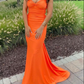 Orange Mermaid Spaghetti Straps Long Prom Dress With Cross Back SH1123