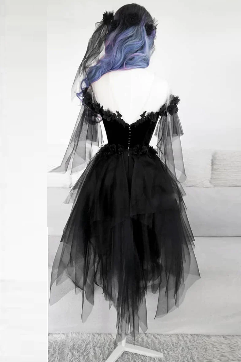 Unique Black Off The Shoulder Layered Tulle Homecoming Dress,Beautiful Prom Dress  SH648