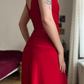 Simple Red A Line Pleated Satin Prom Dress Evening Dress Date Dress SH5632