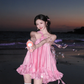 Cute Pink A Line One Shoulder Satin Short Homecoming Dress Vacation Dress SH4153
