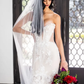 Charming Mermaid Sweetheart Neck 3D Floral Tulle Long Train Wedding Dress SH6990