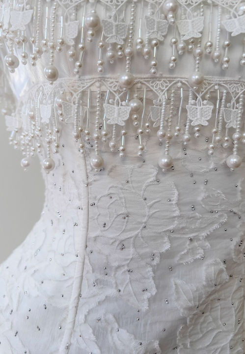 Cute A Line Spaghetti Strap Tiered Pearl White Lace Party Dress Evenin shinydress Cute A Line Spaghetti Strap Tiered Pearl White Lace Party Dress Evenin shinydress