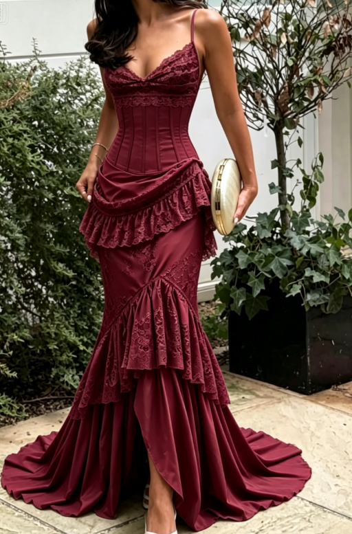 Vintage Green Mermaid Spaghetti Strap Exquisite Lace Satin Long Prom Dress Evening Dress SH6716