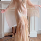 Apricot Vintage Mermaid Halter Beaded Layered Chiffon Satin Party Dress Prom Dress SH4117