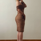 Classic Sheath Long Sleeve Brown Tulle Short Prom Dress Homecoming Dress Outfits SH6856
