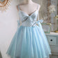 Sexy Spaghetti Straps Beading Satin Bow Short Homecoming Dresses SH1624
