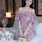 Cute A Line Off the Shoulder Pink Layered Chiffon Short Homecoming Dress Outfits SH4679