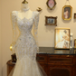 Luxurious Mermaid Long Sleeve Sequin Tulle Long Prom Dress Wedding Dress SH7407