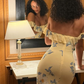 Yellow Mermaid Off the Shoulder Print Floral Chiffon Vacation Dress Outfits SH4494