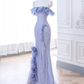 Lavender Flower Ruffles Beaded Lace Prom Dress Mermaid Evening Dress SH1331
