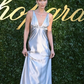 Elegant A Line V Neck Beaded Grey Satin Long Backless Prom Dress Wedding Guest Dress SH5360