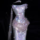 Shiny Lilac Mermaid Strapless Butterfly Sequin Prom Dress Evening Dress SH7169