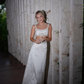 Two Piece A Line Straps Beaded White Satin Prom Dress Wedding Dress SH6432