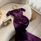 Elegant Mermaid Off the Shoulder Corset Burgundy Satin Prom Dress Evening Dress SH2141
