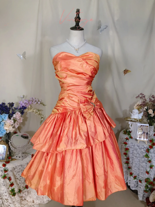 Vintage A Line Sweetheart Neck Bow Layered Satin Homecoming Dress SH4960
