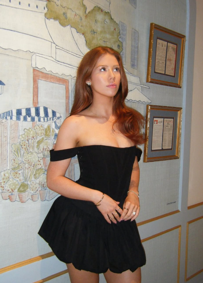 Black A Line Off the Shoulder Satin Short Prom Dress Homecoming Dress SH8941