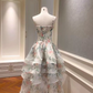Print Floral A Line Straps Layered Chiffon Prom Dress Outfits SH5156