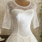 Vintage A Line Round Neck Long Sleeve Lace Satin Prom Dress Wedding Dress SH1859