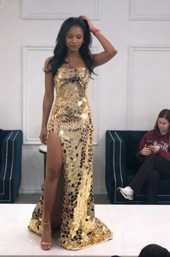 Long Spaghetti Straps Mermaid Slit Prom Dresses, Long Prom Dresses SH389