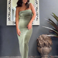 Simple Mermaid Sleeveless Strapless Velvet Long Prom Dress SH1170