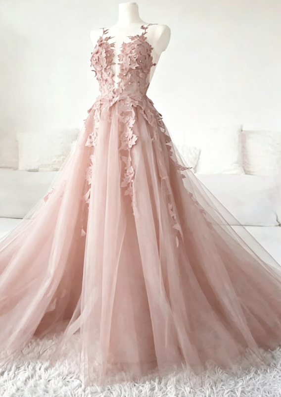Classic Black Lace Tulle Long Prom Dress Black Evening Dress  SH567