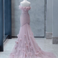 Strapless Pink Chiffon Creased Evening Dress Floor Length Mermaid Prom Dress With Sweep SH1014