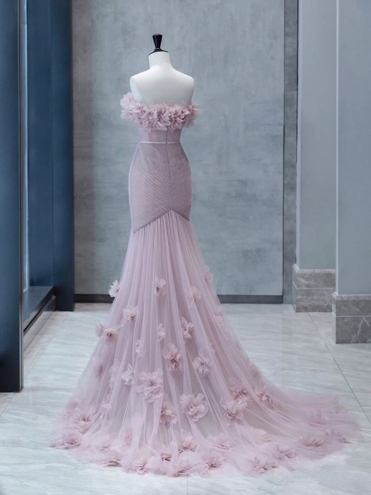 Strapless Pink Chiffon Creased Evening Dress Floor Length Mermaid Prom Dress With Sweep SH1014