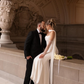 High-class Mermaid Strapless Pleated White Satin Long Train Wedding Dress SH7544