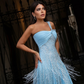 Blue A Line One Shoulder Sequin Beaded Chiffon Prom Dress Evening Dress SH8538
