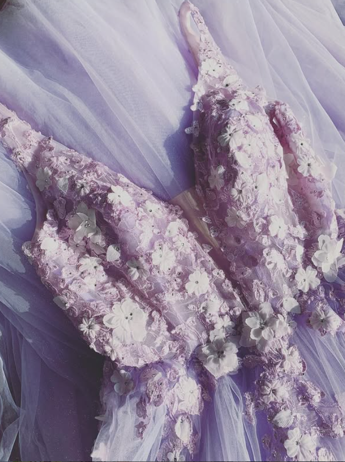 Lilac A Line V Neck Appliques Tulle Prom Dress Date Dress SH6502