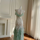 Stunning Mermaid Spaghetti Strap Beaded Ruffle Green White Chiffon Prom Dress Evening Dress SH3011