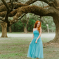 Cute A Line Strapless Appliques Blue Tulle Party Dress Evening Dress SH2811