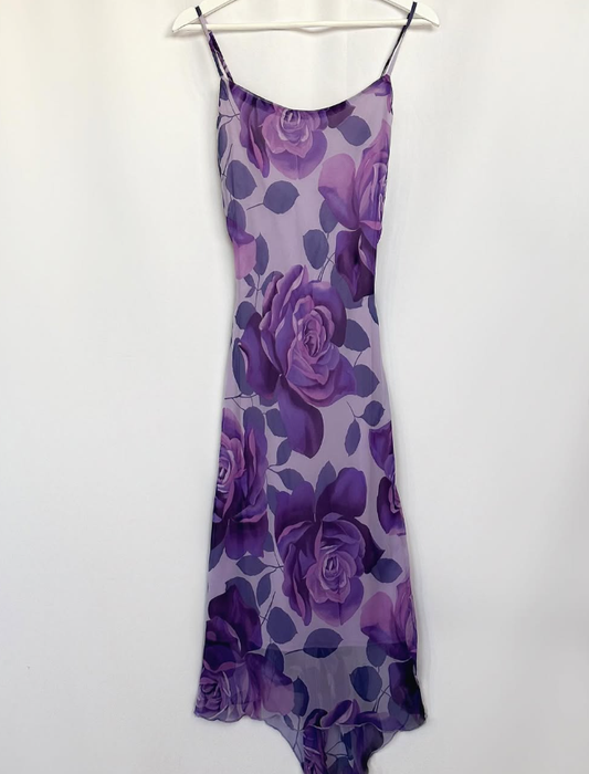 Charming Purple Print Floral A Line Spaghetti Strap Chiffon Homecoming Dress Party Dress SH3569