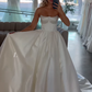 Stylish A Line Strapless White Satin Long Wedding Dress SH8530