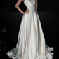 High-class A Line Strapless White Simple Satin Long Wedding Dress SH8881