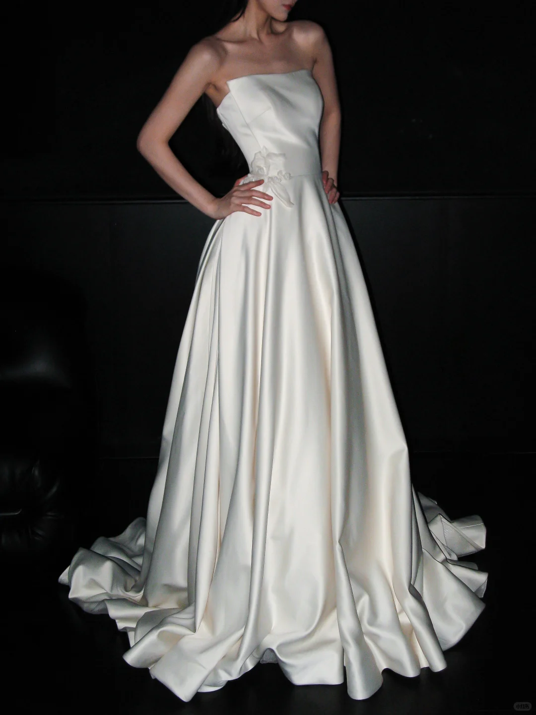 High-class A Line Strapless White Simple Satin Long Wedding Dress SH8881