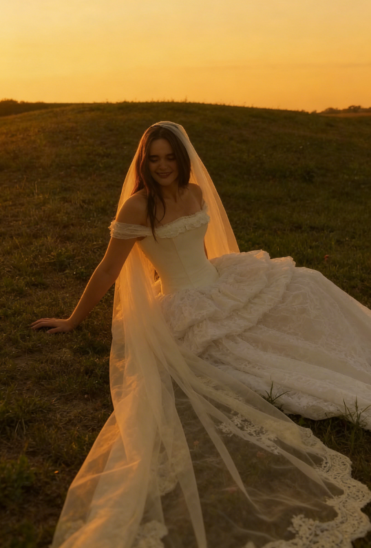 Vintage Simple A Line Off the Shoulder White Lace Long Wedding Dress SH5391