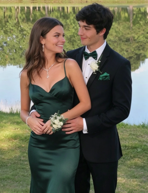 Dark Green New Backless Satin Floor Length Long Prom Dress SH815