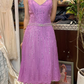 Vintage Purple A Line Straps Beaded Chiffon Short Prom Dress Hoco Dress SH5514